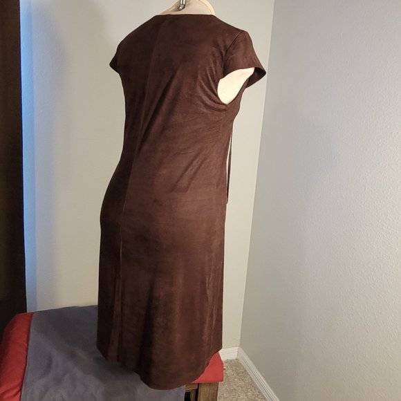 SANDRA DARREN WOMENS BROWN SHORT SLEEVE VEGAN VELVET LACE NECK DRESS - Picture 6 of 13